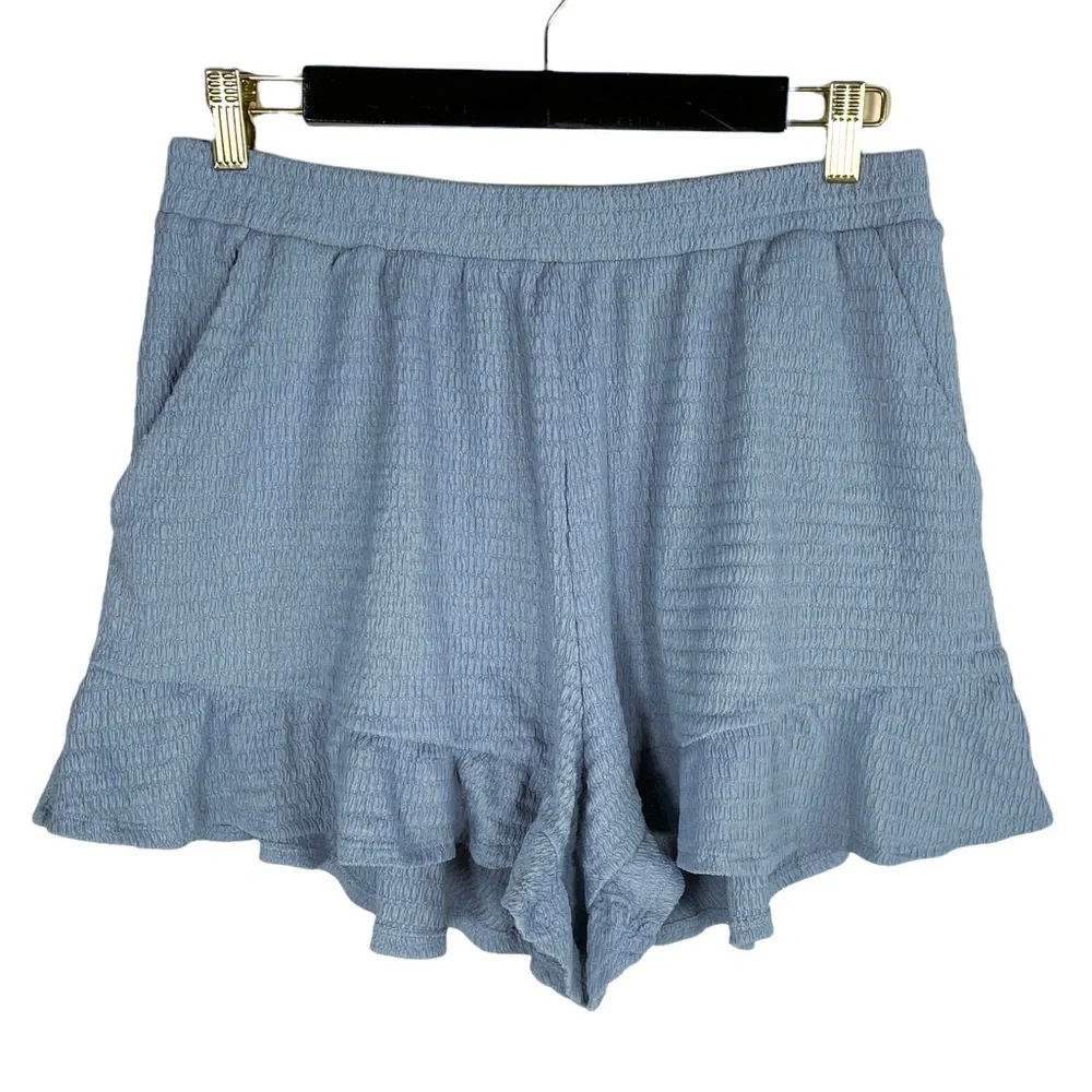Lush Light Blue High Rise Ruffle Hem Pull On Short - Picture 1 of 6